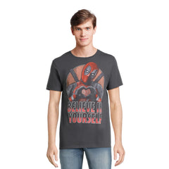 Men's Charcoal Deadpool Believe in Yourself Graphic Tee T-Shirt