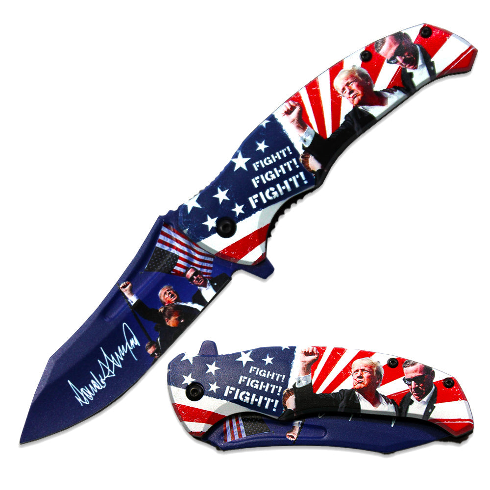 JK 6418-T10 4.5" Trump Fight Double Sided Print Assist-Open Folding Knife with Pocket Clip - Rex Distributor, Inc. Wholesale Licensed Products and T-shirts, Sporting goods,