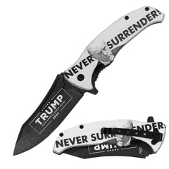 JK 6418-T5 4.5" Trump Never Surrender Double Sided Print Assist-Open Folding Knife with Pocket Clip - Rex Distributor, Inc. Wholesale Licensed Products and T-shirts, Sporting goods,