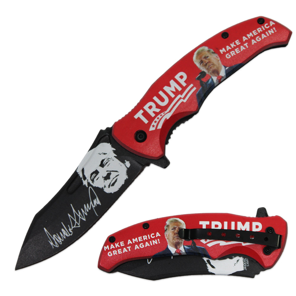 JK 6418-T2 4.5" Trump MAGA Double Sided Print Assist-Open Folding Knife with Pocket Clip - Rex Distributor, Inc. Wholesale Licensed Products and T-shirts, Sporting goods,