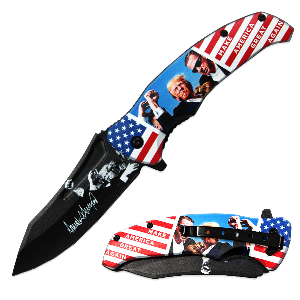 JK 6418-T8 4.5" Trump USA Double Sided Print Assist-Open Folding Knife with Pocket Clip - Rex Distributor, Inc. Wholesale Licensed Products and T-shirts, Sporting goods,