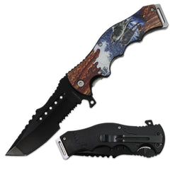 KN 1988-W 4.5" Wood Wild Life Wolf Assist-Open Folding Knife - Rex Distributor, Inc. Wholesale Licensed Products and T-shirts, Sporting goods,