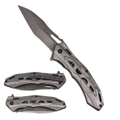 KS 3626-GY 4.75" Grey Sleek Stainless Steel Assist-Open Folding Pocket Knife with Belt Clip