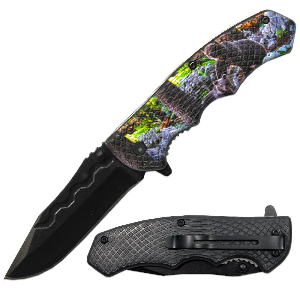 LQ 3279-BR1 4.5" Textured Bear Handle Assist-Open Folding Knife with Belt Clip - Rex Distributor, Inc. Wholesale Licensed Products and T-shirts, Sporting goods,