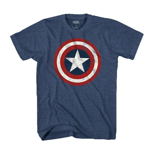 Men's Marvel Captain America Logo Blue Heather Graphic T-Shirt