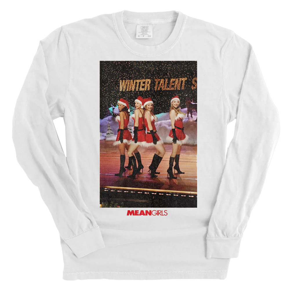 Adult White Long Sleeve Mean Girls Winter Talent Graphic Tee T-Shirt