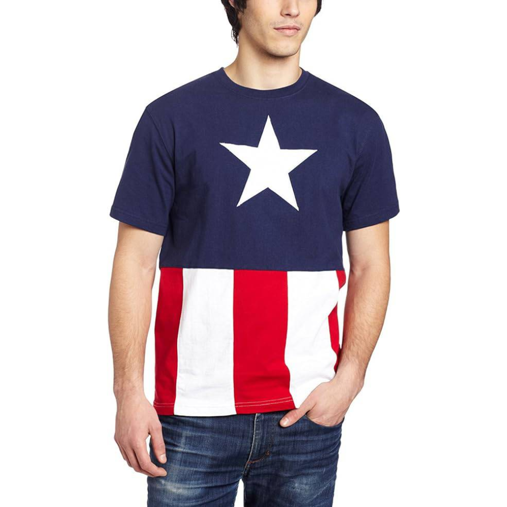 Men's Blue Captain America Cut & Sew Applique T-Shirt