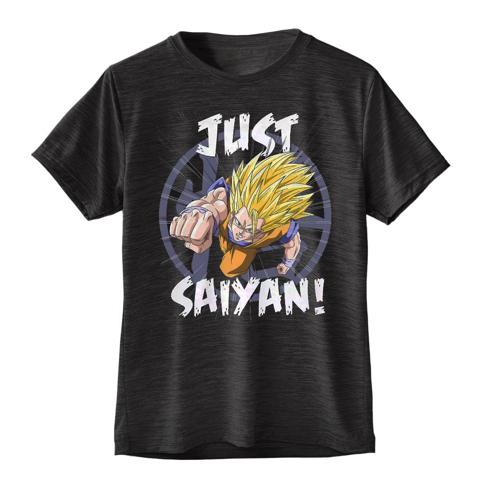 Men's Dragon Ball Z Just Saiyan Super Black Heather Crew Neck Tee T-Shirt - Rex Distributor, Inc. Wholesale Licensed Products and T-shirts, Sporting goods,