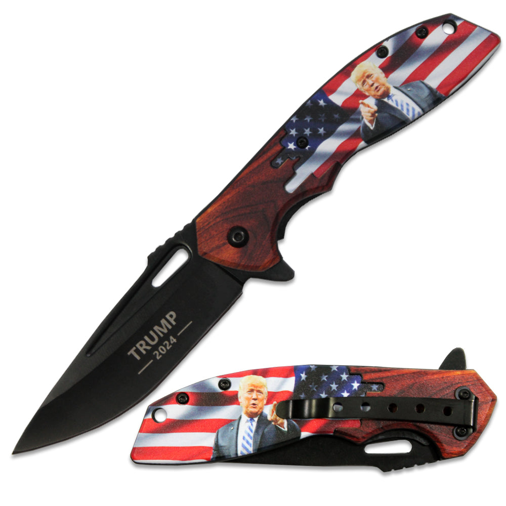 PK 3106-TR1 4.75" Trump USA Flag Assist-Open Folding Knife with Belt Clip - Rex Distributor, Inc. Wholesale Licensed Products and T-shirts, Sporting goods,