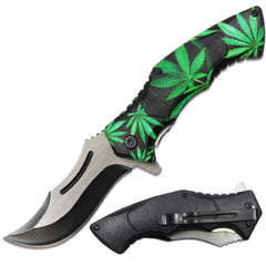 PK 6080-M1 4.5" Cannabis Leaf Handle Assist-Open Folding Knife with Belt Clip - Rex Distributor, Inc. Wholesale Licensed Products and T-shirts, Sporting goods,