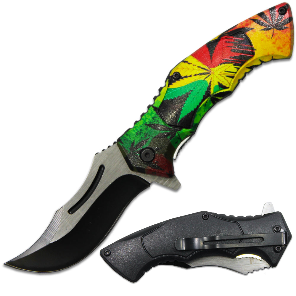 PK 6080-M4 4.5" Cannabis Handle Assist-Open Folding Knife with Belt Clip - Rex Distributor, Inc. Wholesale Licensed Products and T-shirts, Sporting goods,