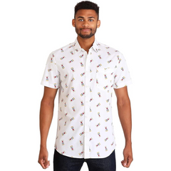 Men's Miller Can Beer Button Up Woven Shirt with Logo Pattern