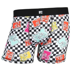 MTV Men's Music Television Allover Logo Checkered Adult Boxer Briefs Underwear