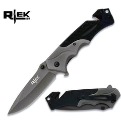 RT 2016-BK 4.75" Black G-10 Handle Assist Open Folding Knife with Belt Cutter & Glass Breaker