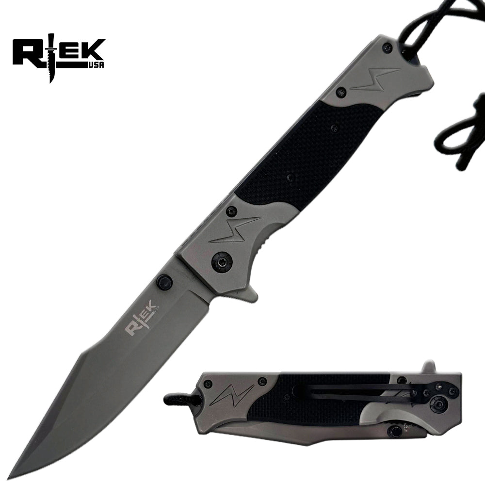 RT 2013-BK 5" Black Lightning bolt G-10 Handle Assist Open Folding Knife with Glass Breaker