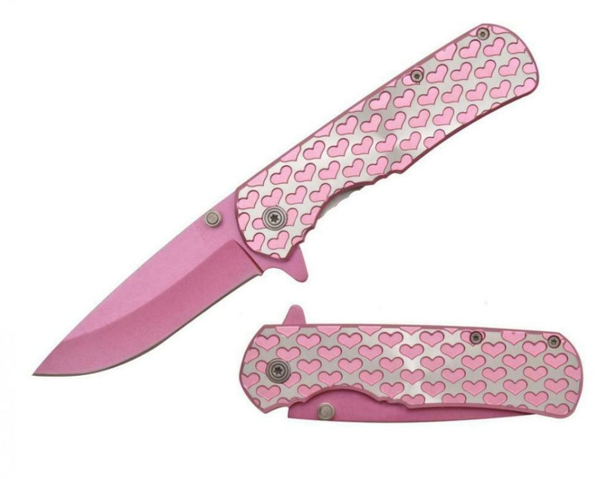 T 271406-PN 4.25" Pink Hearts Assist-Open Folding Knife