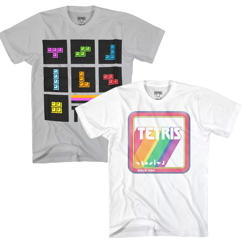 Boy's Tetris Retro & Blocks Short Sleeve Graphic T-Shirts, 2-Pack
