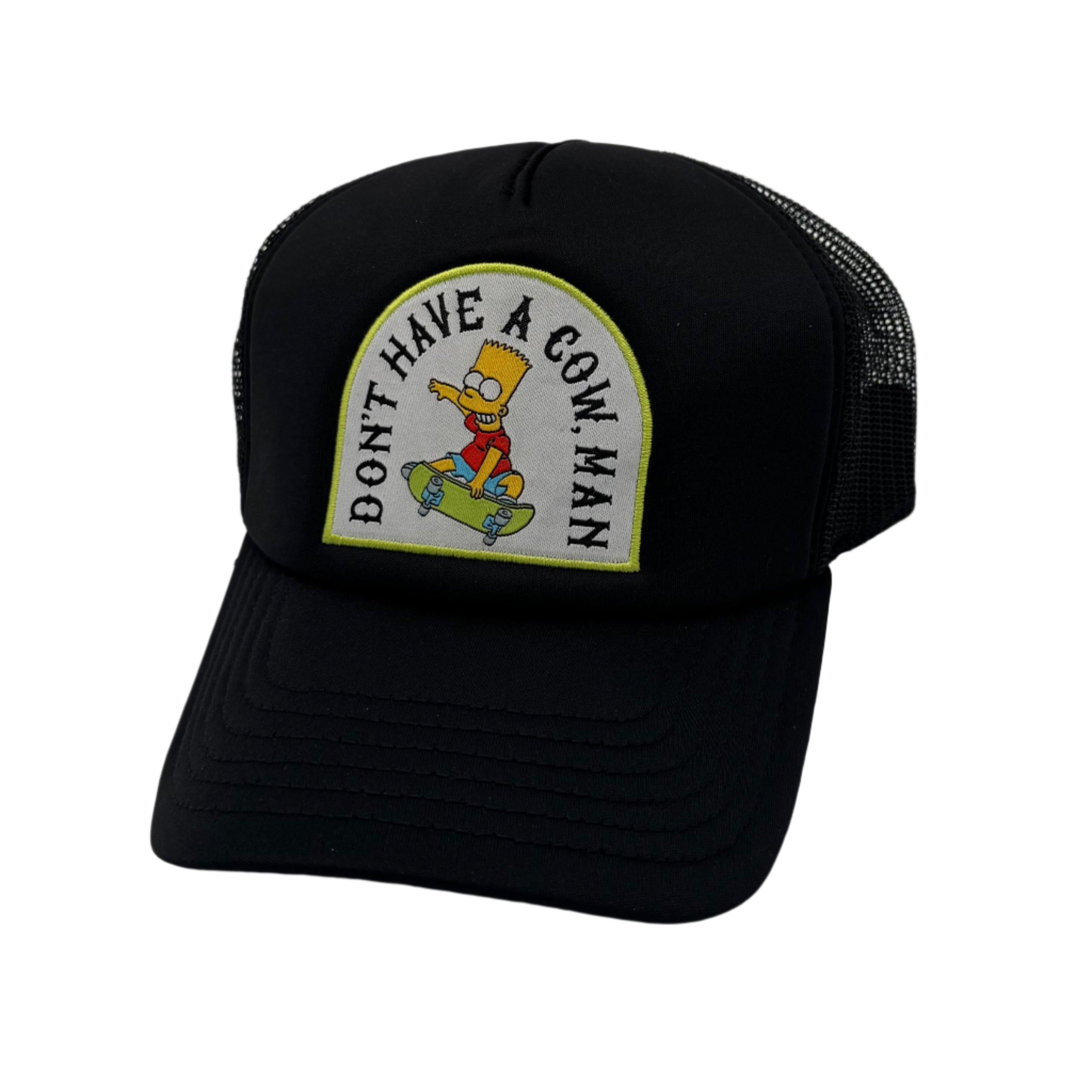 Black cap with a colorful patch on a white background