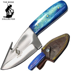 BC 876-BLBN 7" Bone Collector Blue Handle Gut Hook Skinner Knife with Leather Sheath