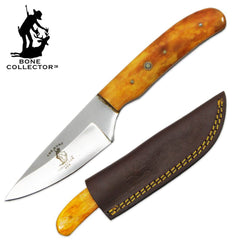 BC 883-YBN 8" Bone Collector Yellow Bovine Bone Handle Hunting Knife with Leather Sheath