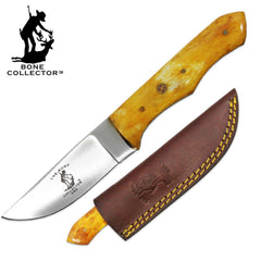 BC 884-YBN 8" Bone Collector Yellow Bovine Bone Handle Hunting Knife with Leather Sheath