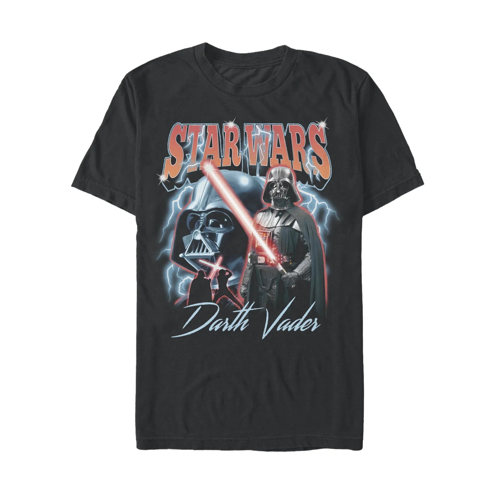 Men's Black Three Vader Moon Star Wars Graphic Tee T-Shirt