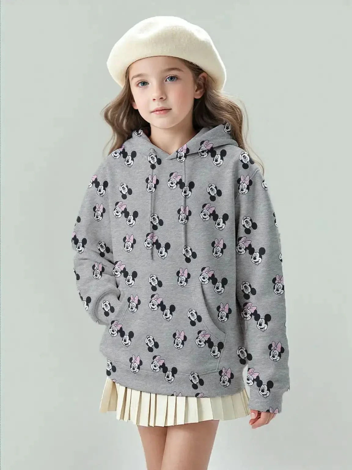 Girls Grey Disney Mickey & Minnie Hoodie Mood Faces