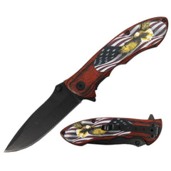 KN 1911-USE 4.5" USA Flag Wildlife Eagle Assist-Open Folding Knife with Belt Clip