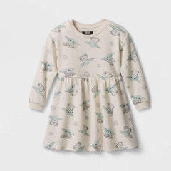 Infant Girls' Baby Yoda Star Wars Long Sleeve Cream Skater Dress