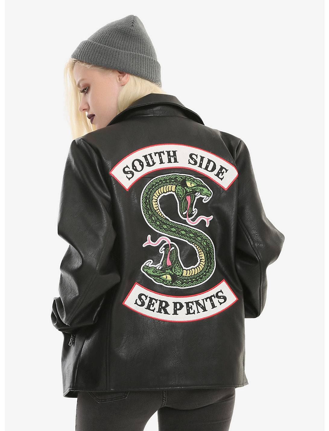 Women Junior's Black Riverdale Southside Serpents show Faux Leather Jacket