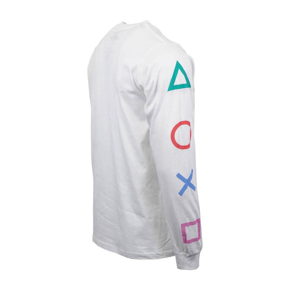 Men's White PlayStation Long Sleeve Logo Button Print Tee T-Shirt