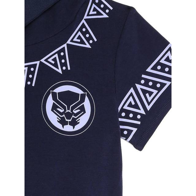 Girls Black Panther Hooded Dress with Short Sleeves