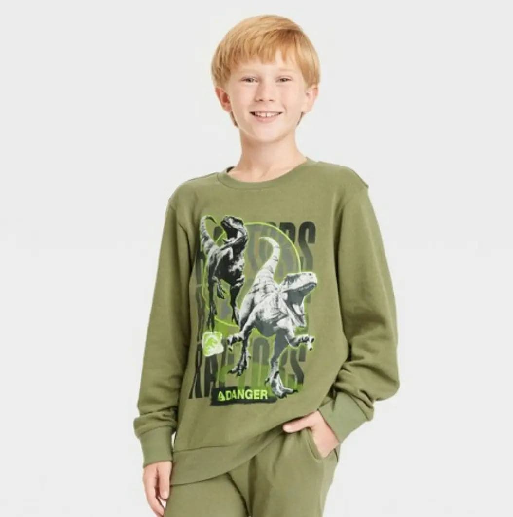 Boys Green Jurassic Park Raptor Graphic Sweatshirt Sweater