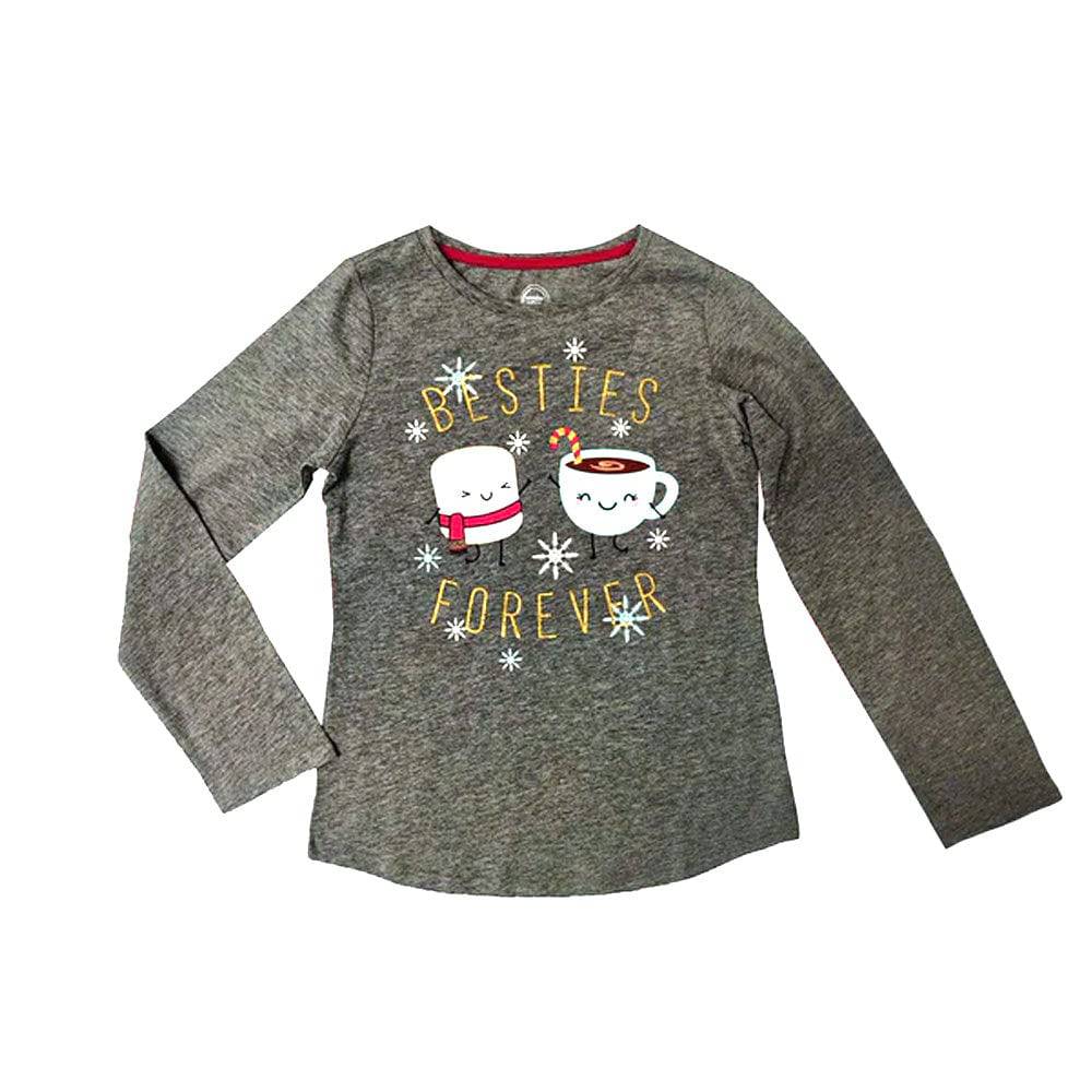 Wonder Nation Girls Holiday Graphic & Printed Besties Long Sleeve T-Shirt