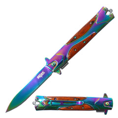 RT 5003-WDRB 5" Spanish Wood Handle Titanium Assist-Open Folding Knife with Glass Breaker