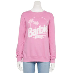 Women's Juniors Pink Barbie Malibu Sweatshirt Pullover