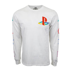 Men's White PlayStation Long Sleeve Logo Button Print Tee T-Shirt