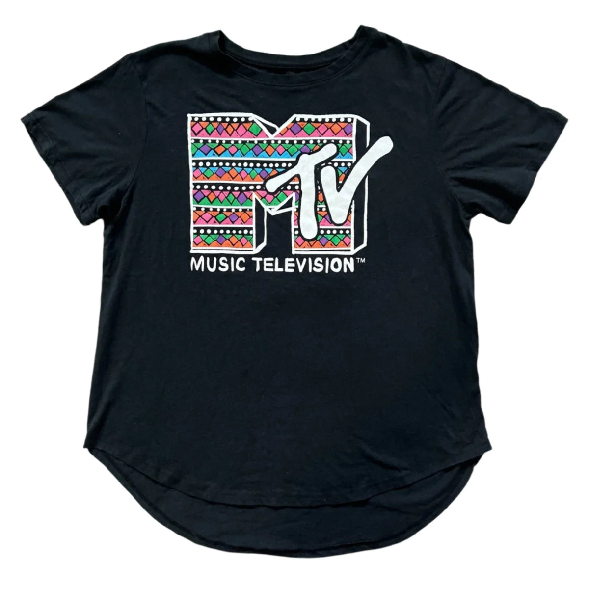 Women Junior's Black MTV Geometric Graphic Logo T-Shirt