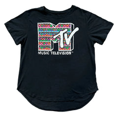 Women Junior's Black MTV Geometric Graphic Logo T-Shirt