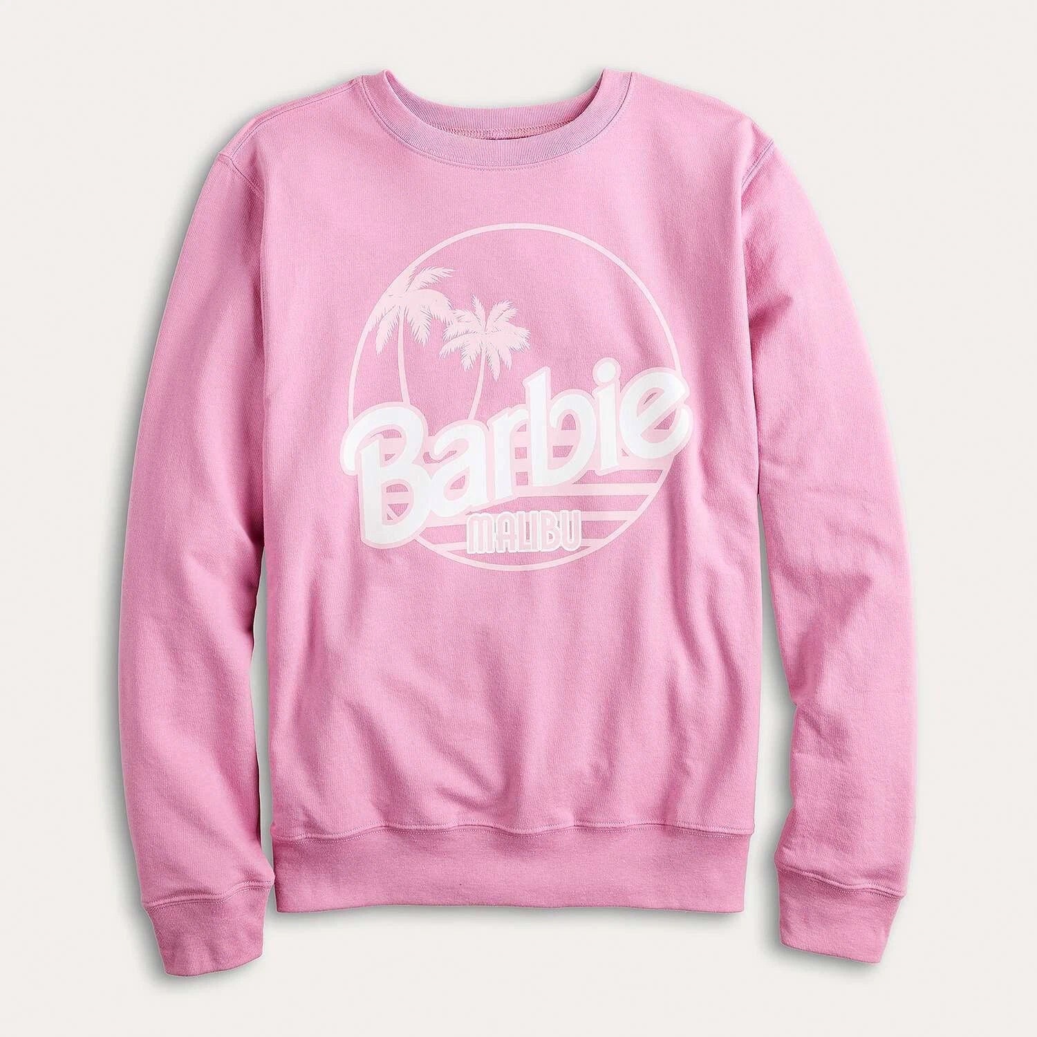 Women's Juniors Pink Barbie Malibu Sweatshirt Pullover
