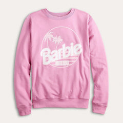 Women's Juniors Pink Barbie Malibu Sweatshirt Pullover