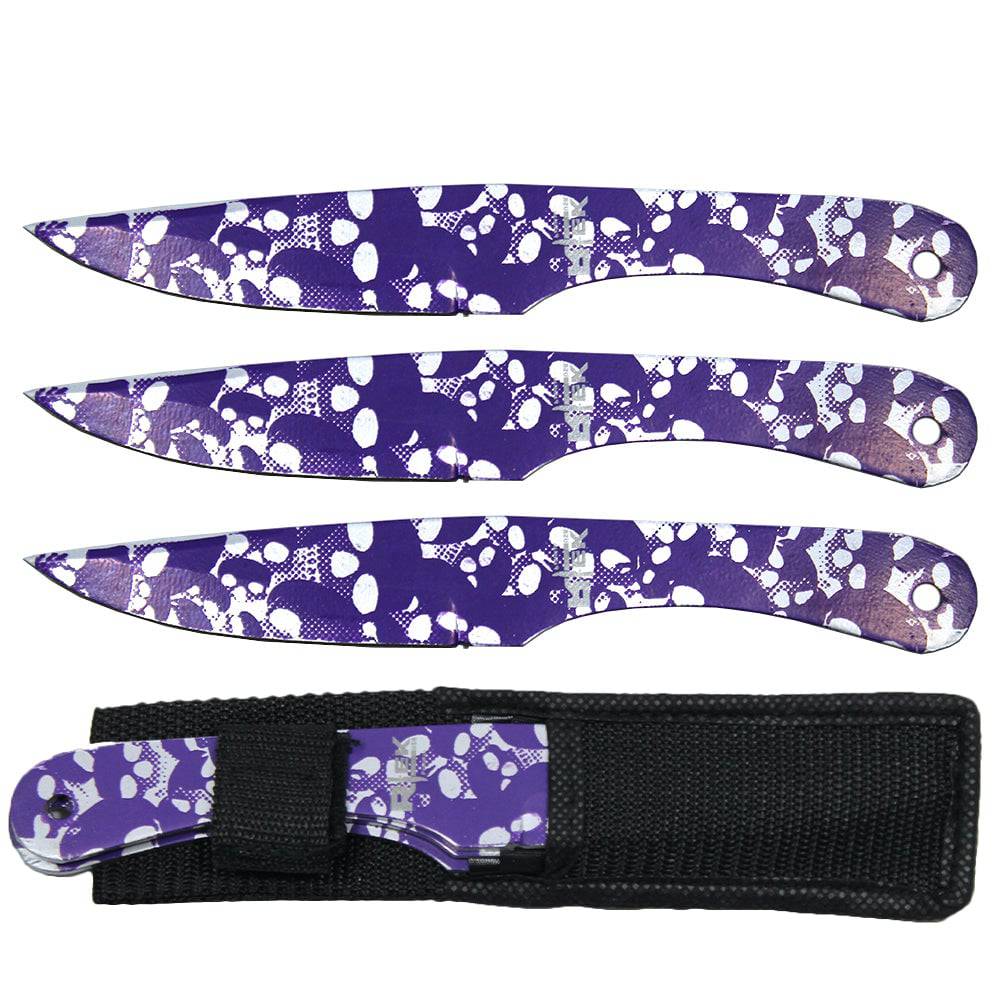 TK 00538-SKBL 8" Blue Skull Print Throwing Knife Set with Sheath