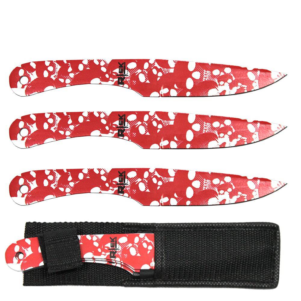 TK 00538-SKRD 8" Red Skull Print Throwing Knife Set with Sheath