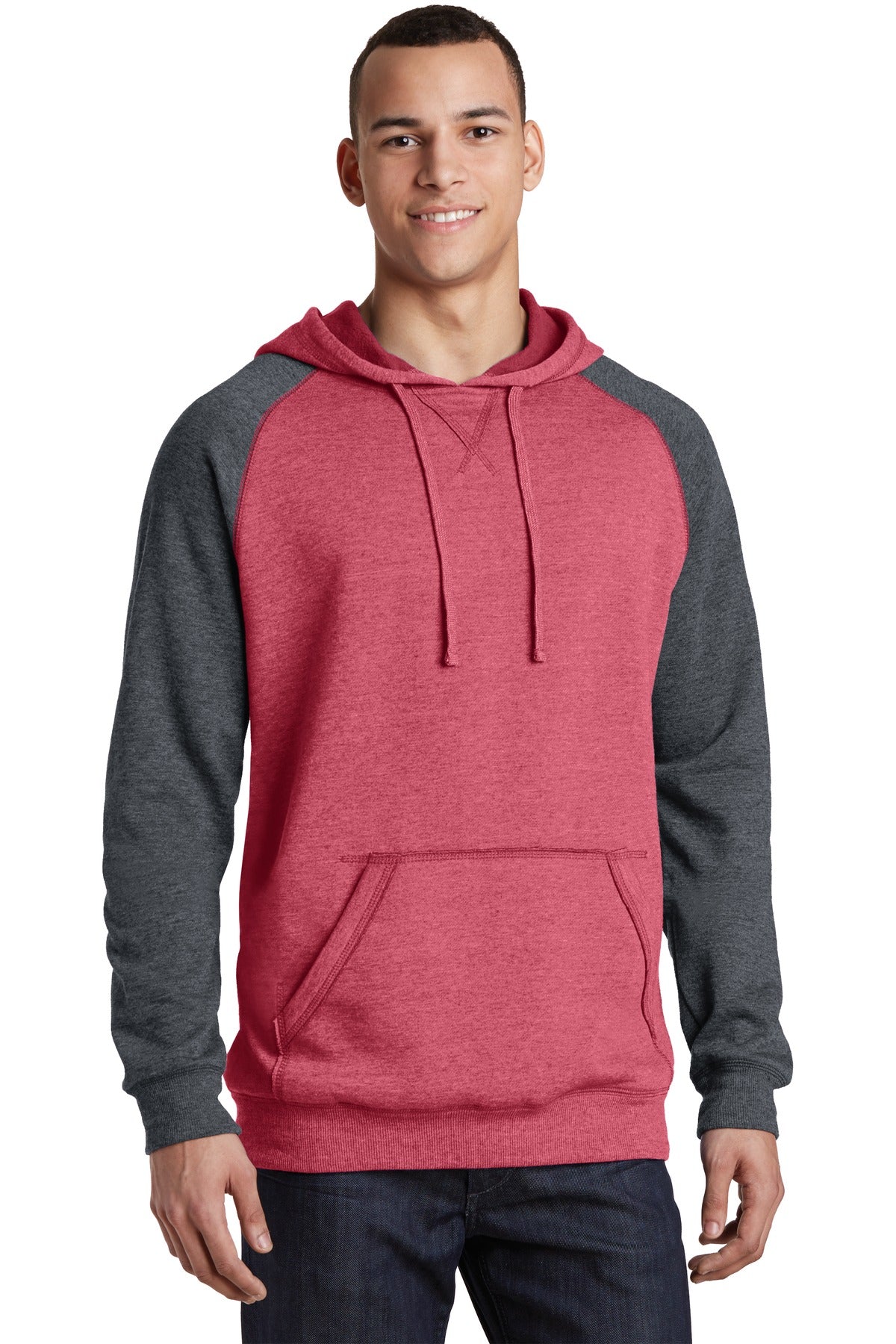 District® Young Mens Lightweight Fleece Raglan Hoodie.  DT196