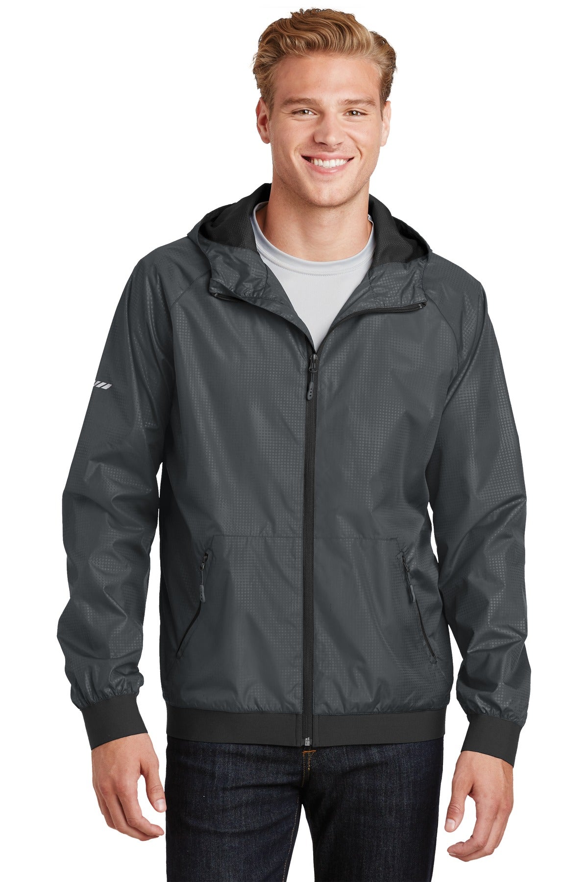 Sport-Tek® Embossed Hooded Wind Jacket. JST53