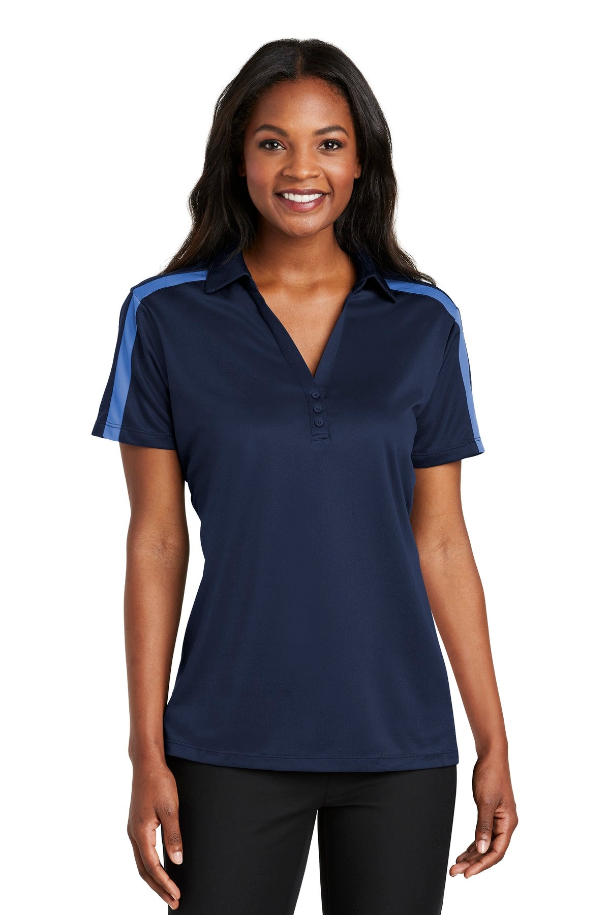 Port Authority® Ladies Silk Touch™ Performance Colorblock Stripe Polo. L547