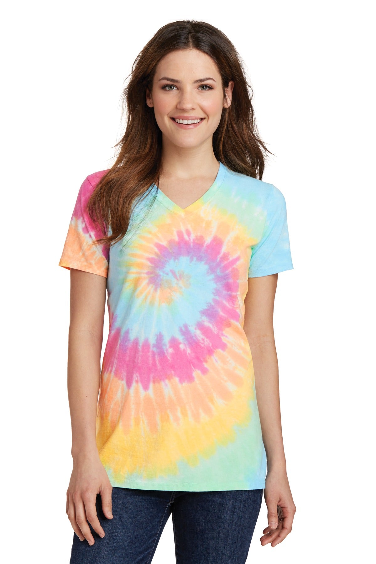 Port & Company® Ladies Tie-Dye V-Neck Tee.  LPC147V