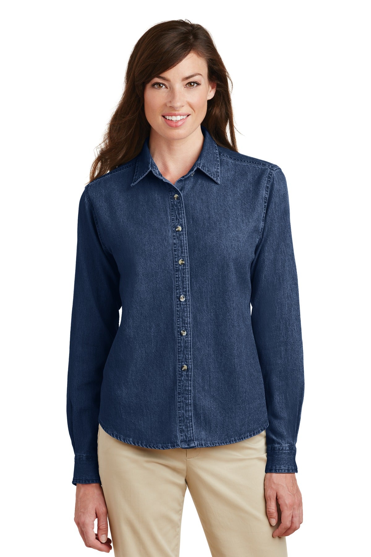 Port & Company® - Ladies Long Sleeve Value Denim Shirt.  LSP10