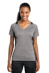 Sport-Tek® Ladies Heather Colorblock Contender™ V-Neck Tee. LST361