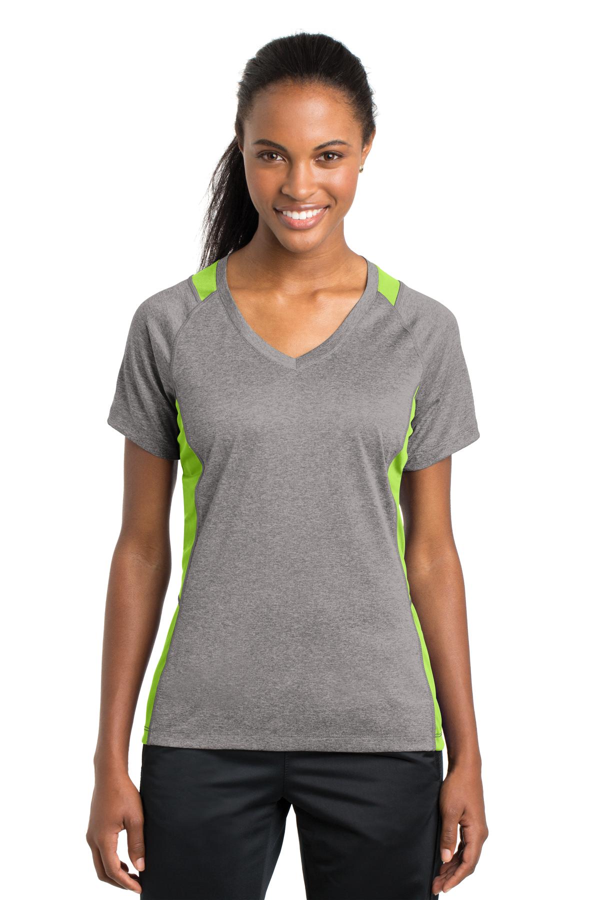 Sport-Tek® Ladies Heather Colorblock Contender™ V-Neck Tee. LST361